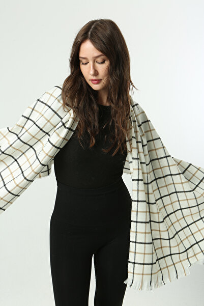 REMSA Σάλι ώμου με τετράγωνο σχέδιο εκρού - 70X180 cm, Μοντέλο 1282