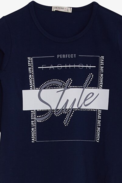 Breeze Дівчача футболка з довгими рукавами та принтом з камінцями, 6-12 років, синя