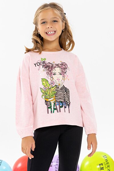 Breeze Дівчача футболка з довгими рукавами, з принтом дівчинки, 10-14 років, лососевий меланж
