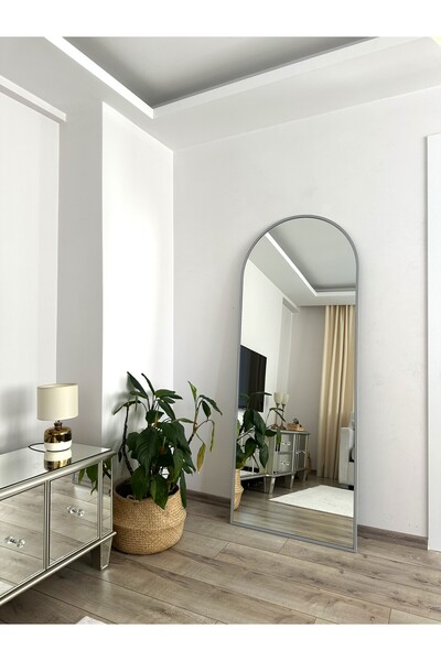 EFFE YAPI DEKOR Gri Metal Çerçeveli 180x70 Cm Oval Ayaklı Boy Aynası