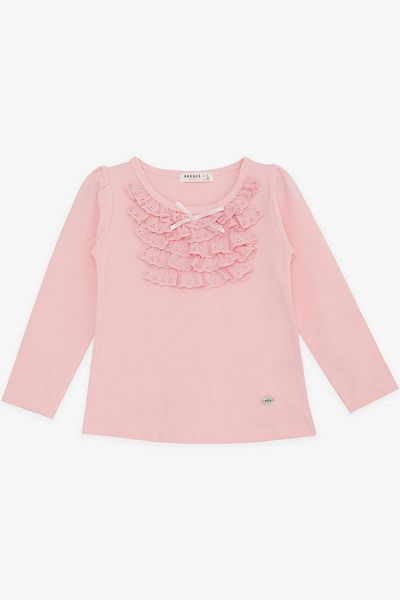 Breeze Tricou roz cu mânecă lungă pentru fetiță de 3-8 ani - fundă cu dantelă