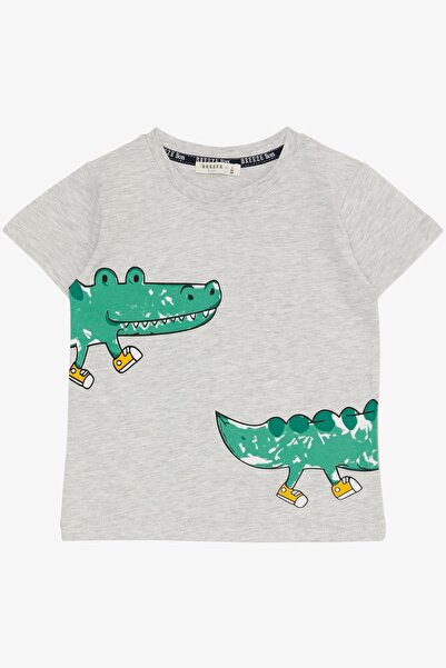 Breeze 2-6 Years Old Boy Shorts Set - Dressed Crocodile Print, Light Gray Melange