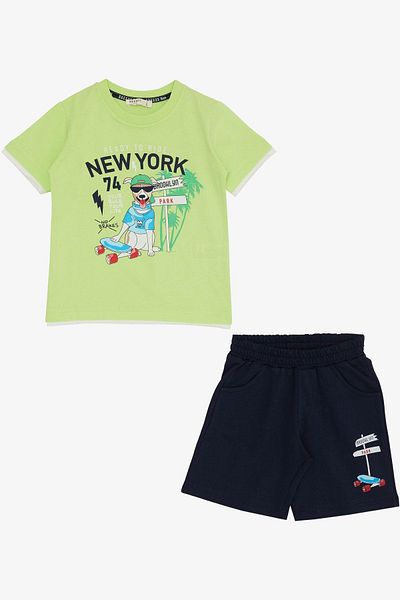 Breeze 2-6 Years Boy Shorts Set - Cute, Printed Puppy, Pistachio Green
