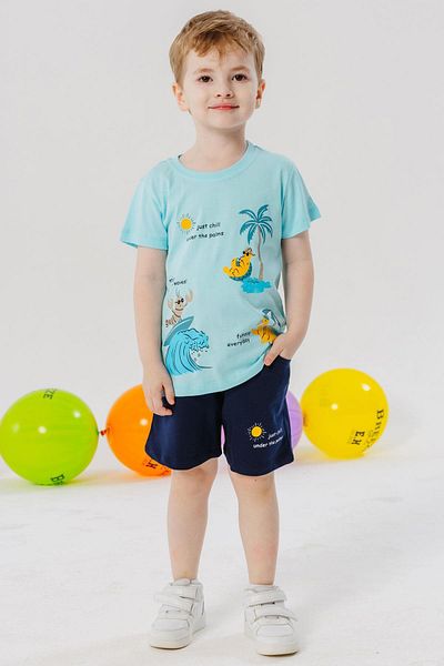 Breeze Boys' Shorts Set Holiday Themed Delightful Animals Printed 1-4 Years Old, Light Blue