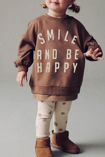 Monila Girls 3 Yarn Fabric Text Printed Sweatshirt and Ribbed Leggings Bottom Top Set