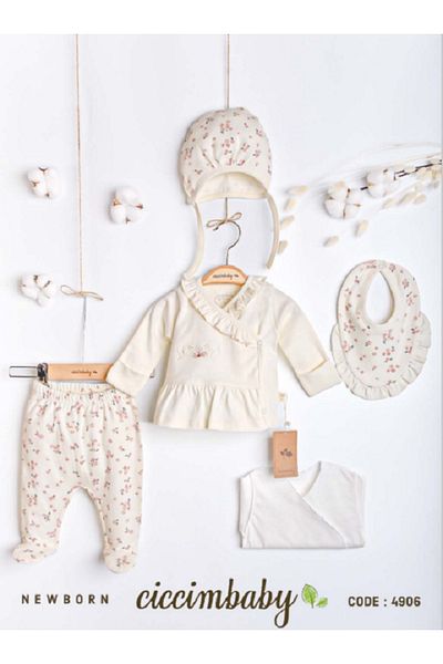 ciccimbaby Baby Girl Set 5 Piece Cotton Newborn Set-Flower Garden