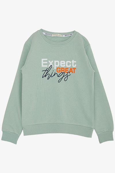 Breeze Суитшърт с текст за момче, 4-8 години, ментово зелен