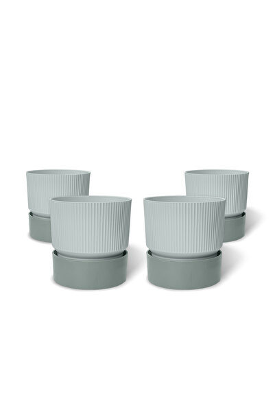 ToXA 4 Adet 0.75 Litre Gri Iksora Saksı Küçük Boy Tabaklı Mat Plastik Çizgili...