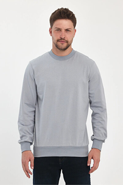 Rodi Jeans Men's Ash Gray Crew Neck Unprinted Comfortable Fit Seasonal Sweatshirt