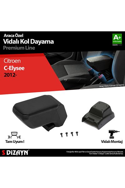 S Dizayn S-Design Citroen C-Elysee Armrest Armrest Abs with Screws Black 2012-2017 a Quality Klc-Vd-Sy-5501