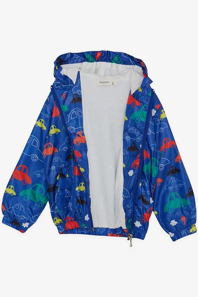 Breeze Girls & Boys Boys' Raincoat Colorful Cars Patterned 1-5 Years, Saks Blue
