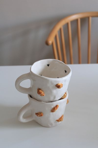 sukupotCeramics Croissant Handmade Mug with Heart (1 Pcs)