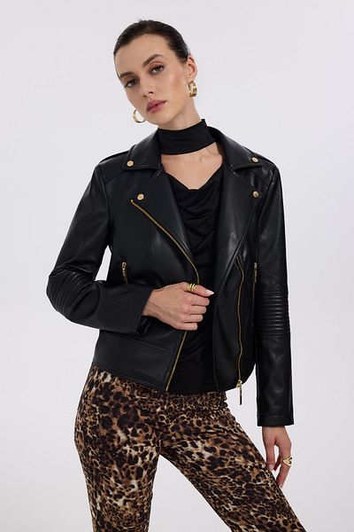 Ekol Black Double Breasted Leather Coat
