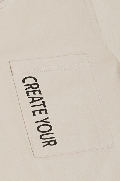 Breeze Boy's T-shirt with Pocket Printed Text 6-12 Years Old, Beige
