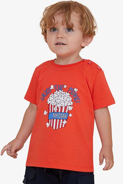 Breeze Boy's T-Shirt - Pop Corn Printed, 2-6 Years, Coral