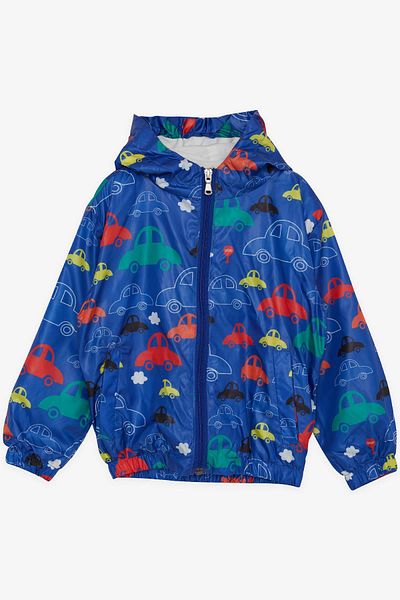 Breeze Girls & Boys Boys' Raincoat Colorful Cars Patterned 1-5 Years, Saks Blue