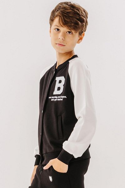 Breeze Girls & Boys Boy's College Coat with Letter Embroidery and Snap Fasteners, Age 8-14, Black