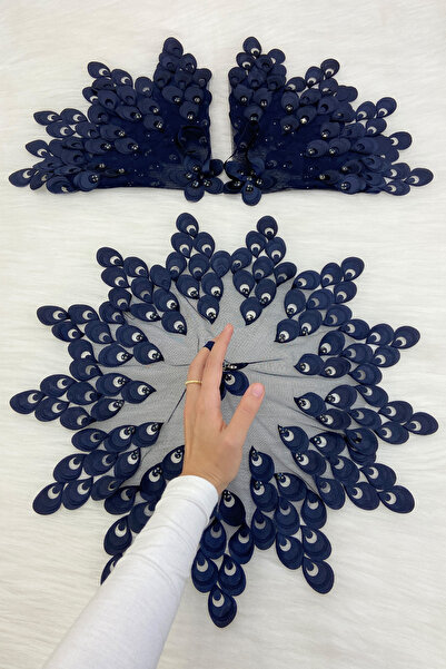 ZEYMERADE منديل العروس والعريس باللون الأزرق الداكن، منديل زفاف بتفاصيل حجرية...