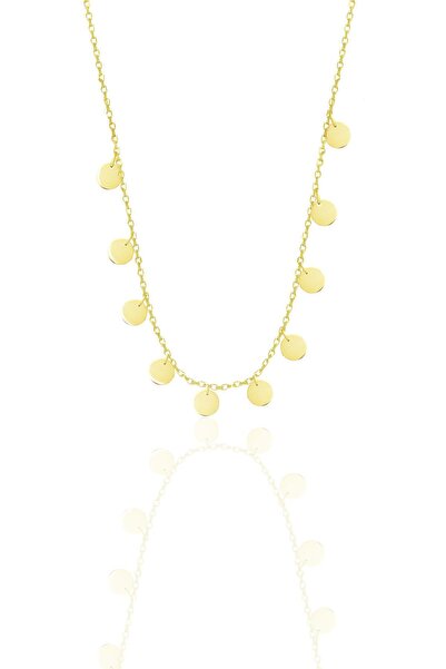 Söğütlü Silver Gümüş altın yaldızlı yuvarlak pullu kolye  SGTL12510GOLD