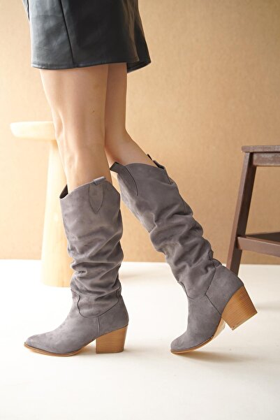 TOPUK Chelsee Γυναικείες γκρι καστόρινες μπότες καουμπόη