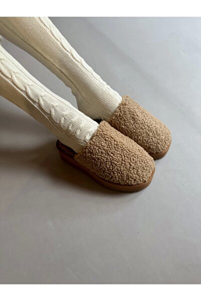 moneta boutique Women's Teddy Platform Comfortable Slippers -Camel