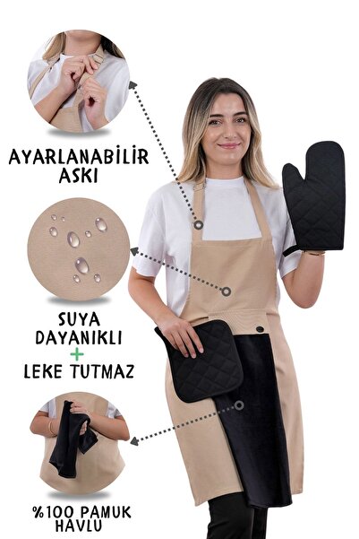 sevilya Star Ayar Askılı Havlulu 4lü Mutfak Önlüğü Seti (ELDİVEN TUTACAK)