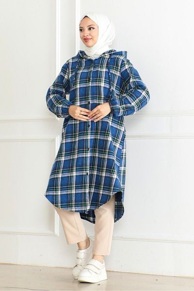 Nevayla Moda Γυναικείο καρό πουκάμισο ξυλοκόπο / Ü0501 - Μπλε