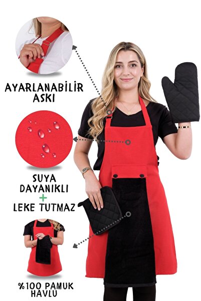 sevilya Star Ayar Askılı Havlulu 4lü Mutfak Önlüğü Seti (ELDİVEN TUTACAK)