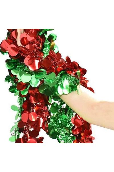 Yenigeldi 1 Piece 1.7m Sequin Christmas Tassel Metallic Christmas Tree Shiny Wreath Decorations (Red Green)
