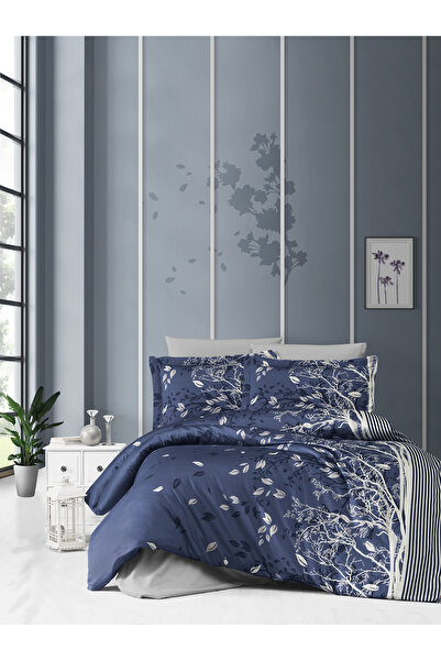 First Choice Firstchoice Living Navy Blue - Pamuk Saten Çift Kişilik Nevresim...