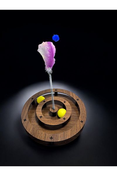 Quun Emse Natural Wooden Cat Toy - Two Balls with Spring