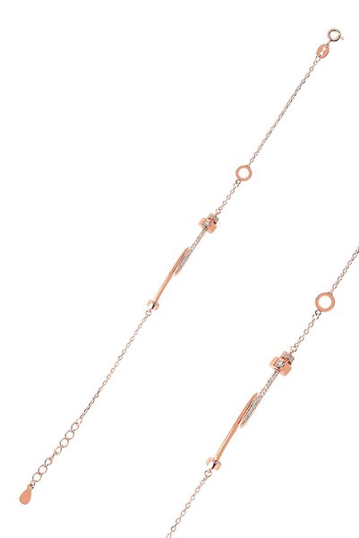 Söğütlü Silver Gümüş rose zirkon taşlı stil çivi bileklik SGTL12628ROSE
