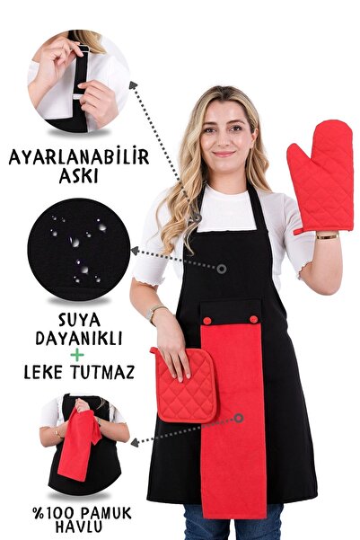 sevilya Star Ayar Askılı Havlulu 4lü Mutfak Önlüğü Seti (ELDİVEN TUTACAK)