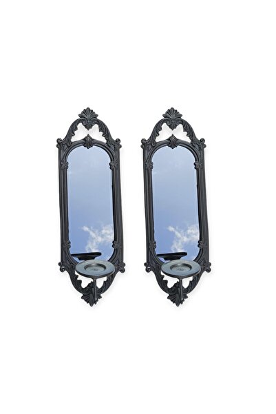 Peramari Dekoratif Polyester İkili Niş Dikdörtgen Aynalı Mumluk Takımı Antras...