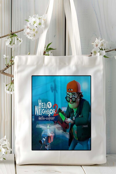 ART HEDİYE hello neighbor Mobil Oyun Baskılı Bez Çanta Omuz Çantası Çift tafa...