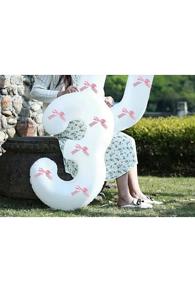 Partifabrik White Color Number Balloon with Bow