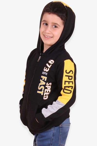 Breeze Boy's Cardigan Printed Hooded Black Soft Clothing (Age 4-6)