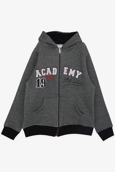 Breeze Girls & Boys Boy's Cardigan Hooded Zippered Text Embroidered 8-14 Years, Dark Gray Melange