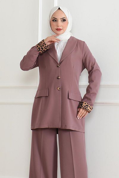 Modamihram Set cu model leopard Dusty Rose - 19218
