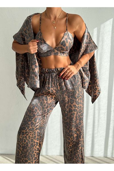 forte bella Mono Leopard Print 3-Piece Women's Shirt Set