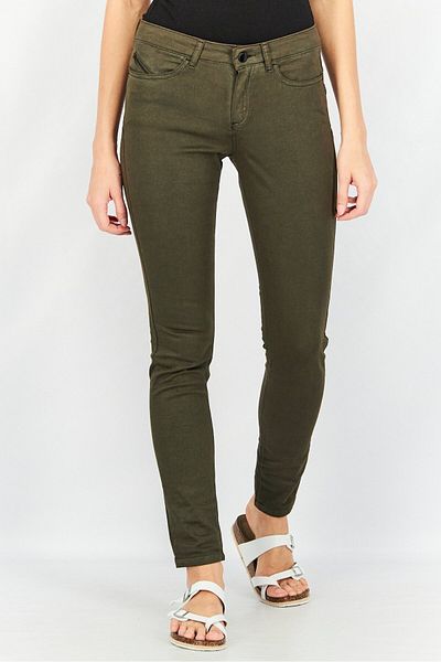 ONE STEP Women Slim Fit Plain Four Pocket Pants, Dark Green