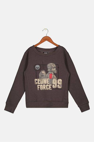 DIFUZED Kids Boy Crew Neck Long Sleeve Graphic Print Sweatshirt, Dark Grey