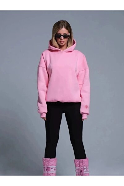 EXPECTED Γυναικείο φούτερ με στάμπα ροζ ματιών - 3 κλωστές χοντρές και κουκούλα