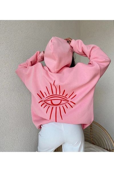 EXPECTED Pink Eye Printed Women's Sweatshirt - 3 Thread Thick and Hooded