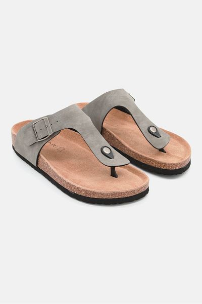 Tahari Men Slip On Synthetic Leather Cork Sandals, Grey