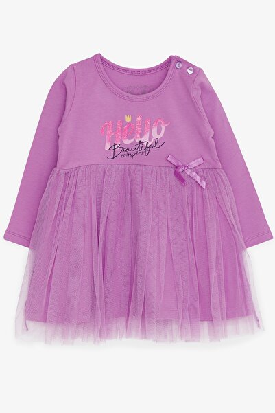 Breeze Kız Çocuk Uzun Kollu Elbise Baskılı Tüllü 1.5-5 Yaş, Eflatun