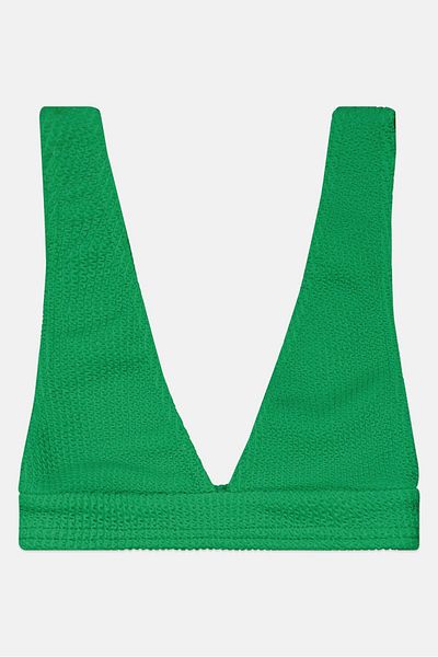 BOOHOO Women Textured Bikini Top, Green
