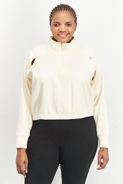 adidas Women Plus Size Long Sleeve Running Crop Sweatshirt, Cream