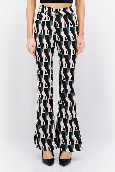 BOOHOO Women Petite Allover Print Trouser Pants, Black