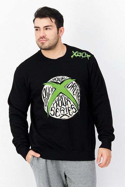 DIFUZED Men Crew Neck Printed Long Sleeve Fleece Sweatshirts, Black